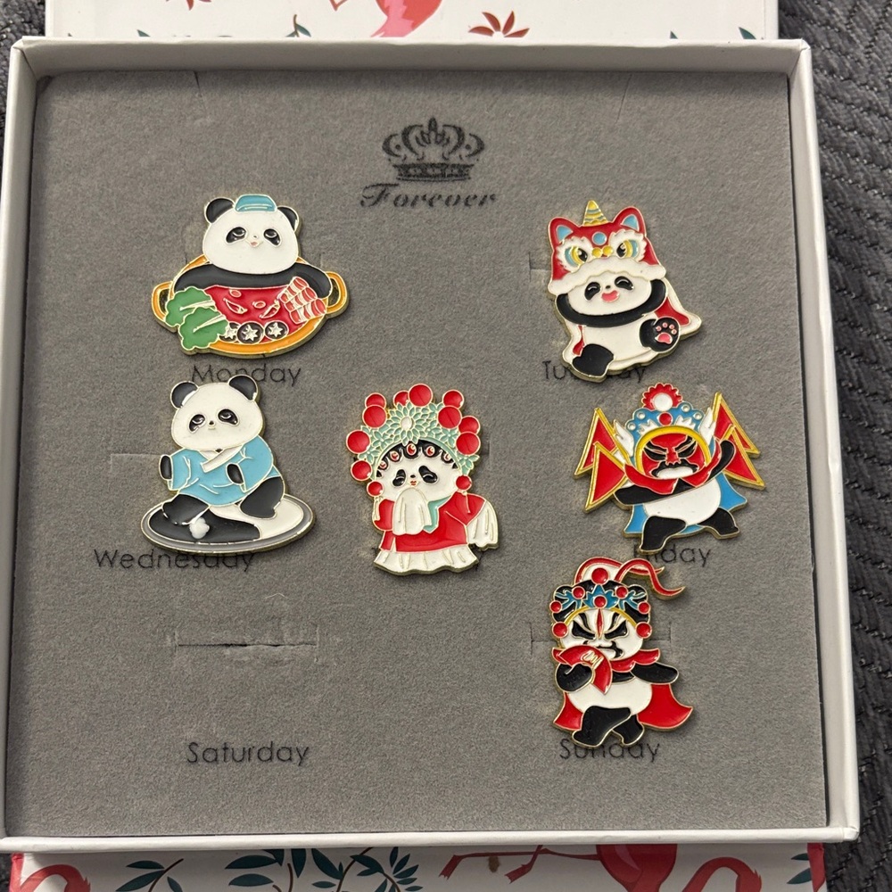 Forever 21 Cute Animal Enamel Pin Set - Red, Black, White. One is missing